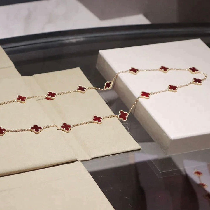 [Kincade Jewelrys]CLOVER 20 MOTIFS CARNELIAN NECKLACE