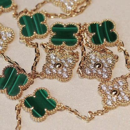 [Kincade Jewelrys]CLOVER 20 MOTIFS MALACHITE DIAMOND NECKLACE