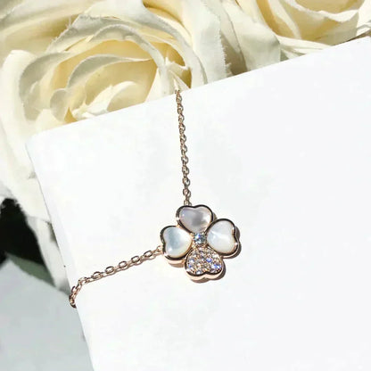 [Kincade Jewelrys]CLOVER MOP DIAMOND ROSE GOLD NECKLACE