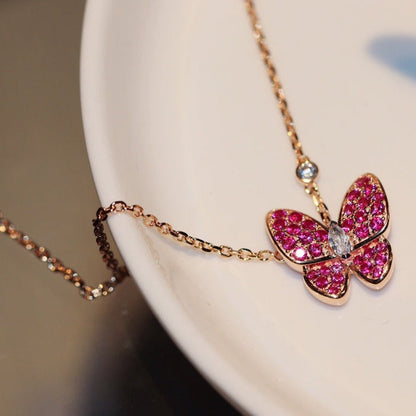 [Kincade Jewelrys]BUTTERFLY RED DIAMOND ROSE GOLD NECKLACE