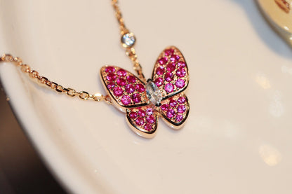[Kincade Jewelrys]BUTTERFLY RED DIAMOND ROSE GOLD NECKLACE