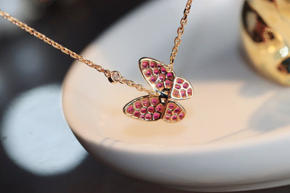 [Kincade Jewelrys]BUTTERFLY RED DIAMOND ROSE GOLD NECKLACE
