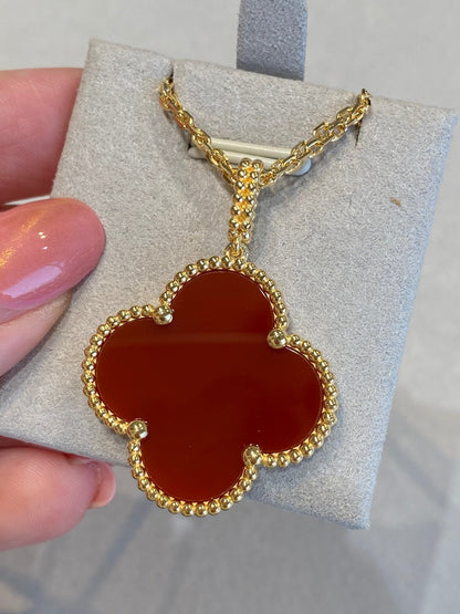 [Kincade Jewelrys]CLOVER 25MM NECKLACE GOLD CARNELIAN