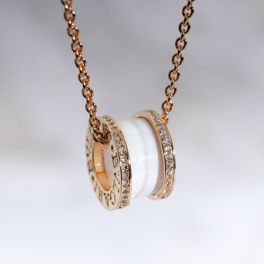 [Kincade Jewelrys]ZERO 1 WHITE CERAMIC PINK GOLD DIAMOND NECKLACE
