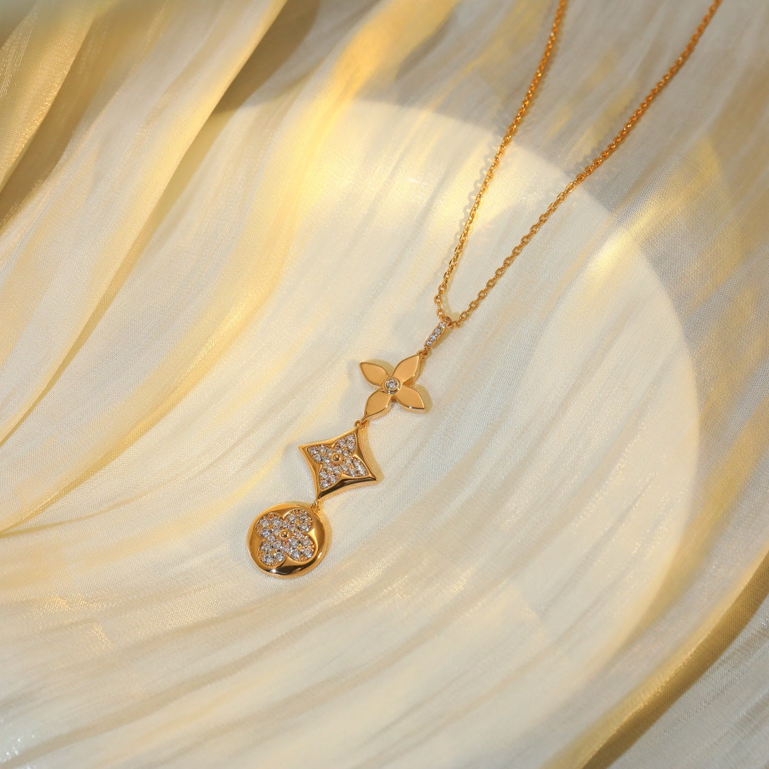 [Kincade Jewelrys]STAR AND SUN DIAMOND PINK GOLD NECKLACE
