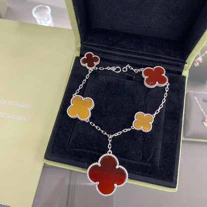[Kincade Jewelrys]CLOVER 5 MOTIFS SIVLER CARNELIAN TIGER EYE BRACELET