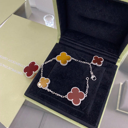 [Kincade Jewelrys]CLOVER 5 MOTIFS SIVLER CARNELIAN TIGER EYE BRACELET
