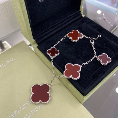 [Kincade Jewelrys]CLOVER 5 MOTIFS SIVLER CARNELIAN BRACELET