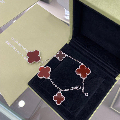 [Kincade Jewelrys]CLOVER 5 MOTIFS SIVLER CARNELIAN BRACELET