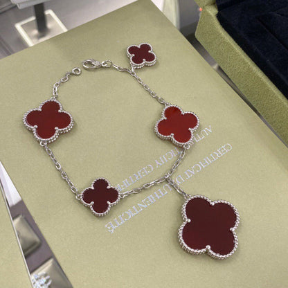 [Kincade Jewelrys]CLOVER 5 MOTIFS SIVLER CARNELIAN BRACELET