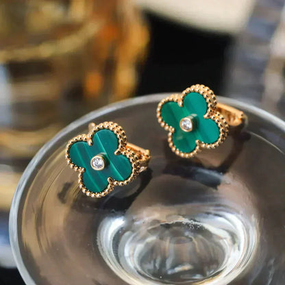 [Kincade Jewelrys]CLOVER MEDIUM 1 MOTIFS MALACHITE DIAMOND EARRINGS