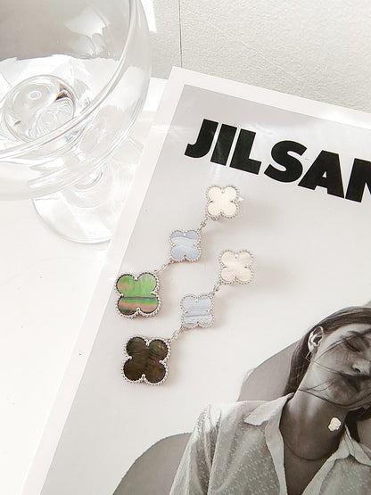 [Kincade Jewelrys]CLOVER 3 MOTIFS CHALCEDONY DARK MOP SILVER EARRINGS