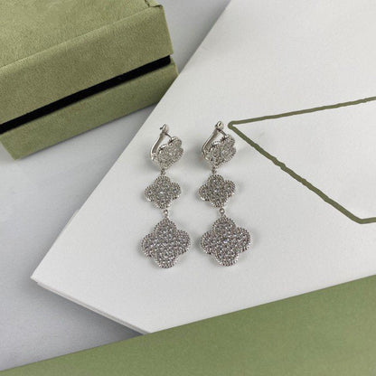 [Kincade Jewelrys]CLOVER 3 MOTIF DIAMOND SILVER DROP EARRINGS