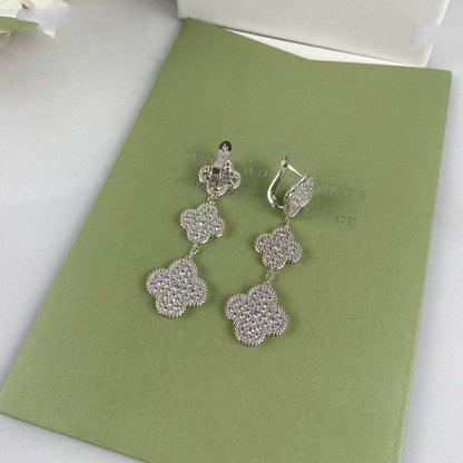 [Kincade Jewelrys]CLOVER 3 MOTIF DIAMOND SILVER DROP EARRINGS