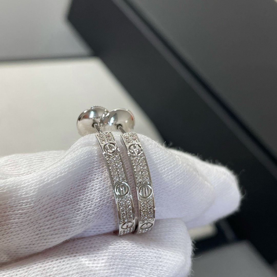 [Kincade Jewelrys]LOVE DIAMOND SILVER HOOP EARRINGS