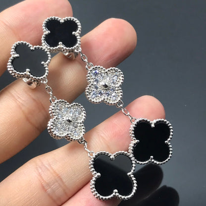 [Kincade Jewelrys]CLOVER 3 MOTIF DIAMOND ONYX SILVER EARRINGS