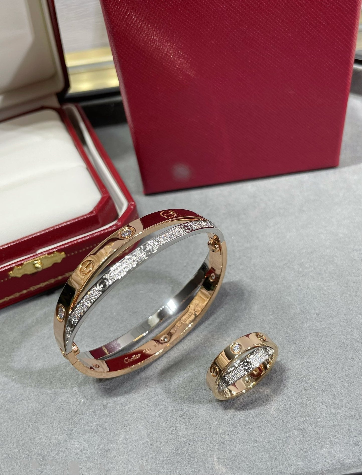 [Kincade Jewelrys]LOVE PINK GOLD SILVER DIAMOND DOUBLE RING