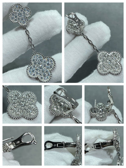 [Kincade Jewelrys]CLOVER 2 MOTIFS DIAMOND PAVED SILVER EARRINGS