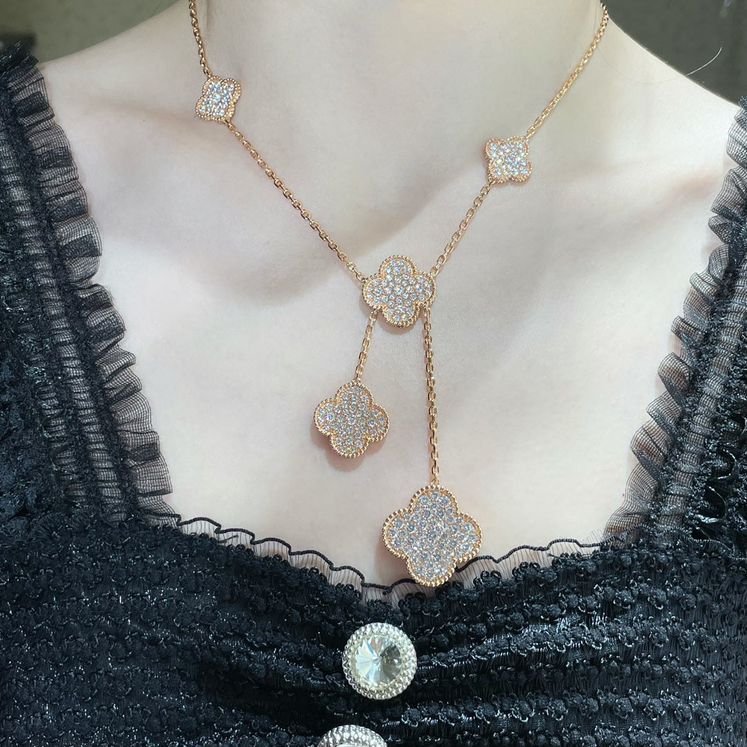 [Kincade Jewelrys]CLOVER 6 MOTIF DIAMOND PAVED NECKLACE