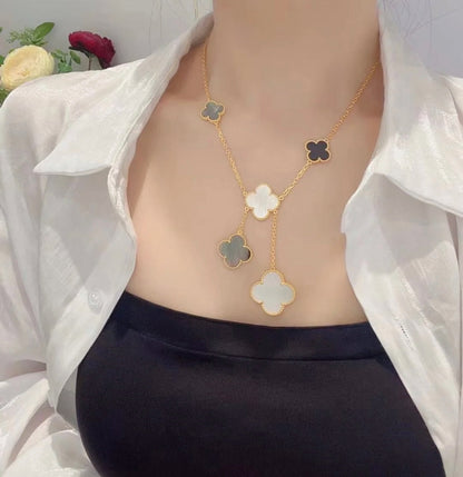 [Kincade Jewelrys]CLOVER 6 MOTIF MOP ONYX GOLD NECKLACE