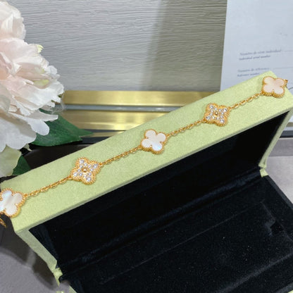 [Kincade Jewelrys]CLOVER 5 MOTIF DIAMOND PINK MOP PINK GOLD BRACELET