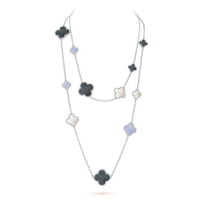 [Kincade Jewelrys]CLOVER 16 MOTIF CHALCEDONY MOP SILVER NECKLACE