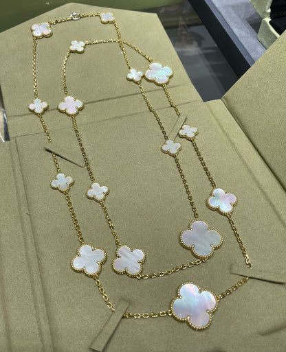 [Kincade Jewelrys]CLOVER 16 MOTIF WHITE MOP GOLD NECKLACE