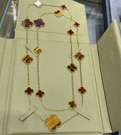 [Kincade Jewelrys]CLOVER 16 MOTIF CARNELIAN TIGER EYE ROSE GOLD NECKLACE