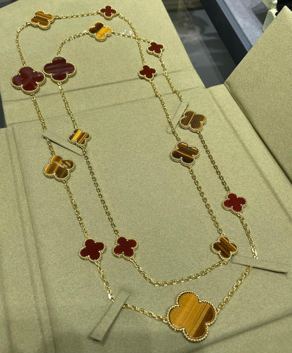 [Kincade Jewelrys]CLOVER 16 MOTIF CARNELIAN TIGER EYE ROSE GOLD NECKLACE