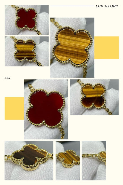 [Kincade Jewelrys]CLOVER 16 MOTIF CARNELIAN TIGER EYE ROSE GOLD NECKLACE