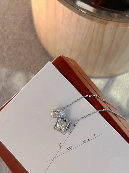 [Kincade Jewelrys]PERLEE DOUBLE PENDANT SILVER DIAMOND NECKLACE