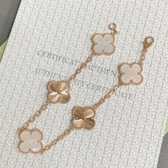 [Kincade Jewelrys]CLOVER BRACELET 5 MOTIF WHITE MOP PINK GOLD