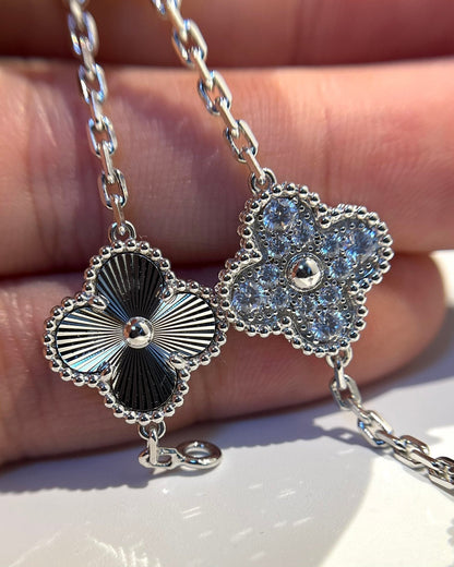 [Kincade Jewelrys]CLOVER 5 MOTIF SILVER DIAMOND BRACELET