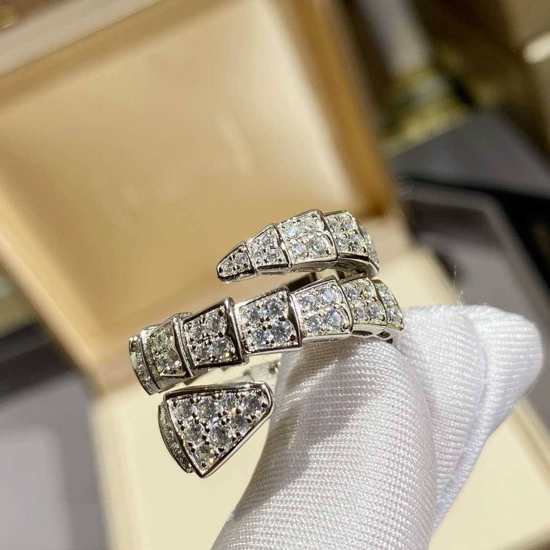 [Kincade Jewelrys]SERPENTI DOUBLE RING SILVER DIAMOND PAVED