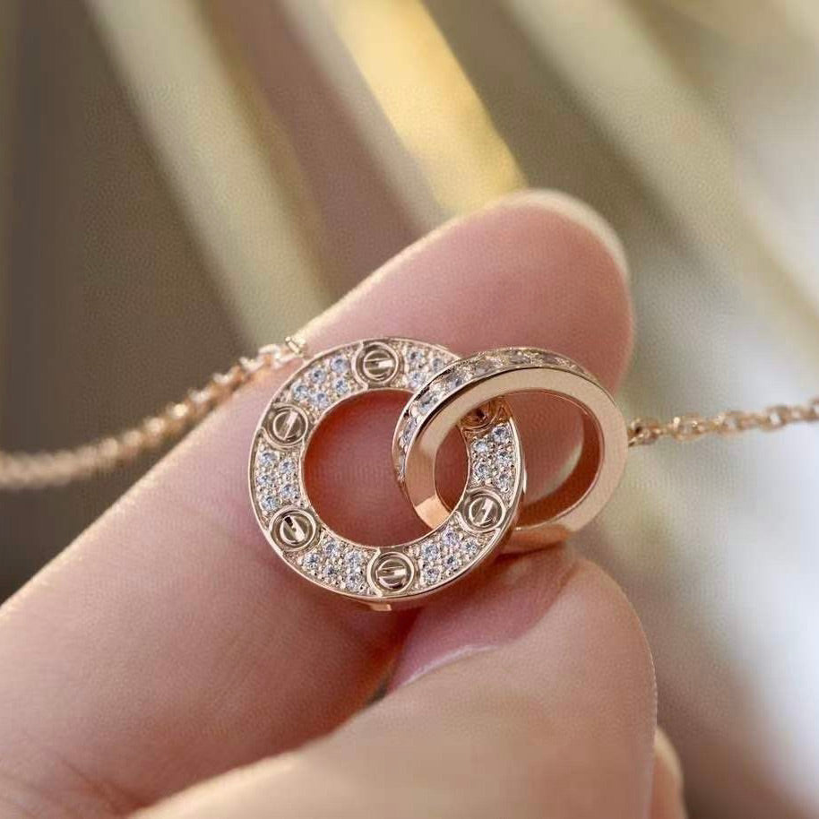 [Kincade Jewelrys]LOVE 7.6MM NECKLACE ROSE GOLD AND SILVER  FULL DIAMOND