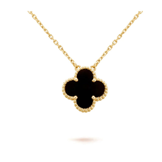 [kincade]CLOVER 15MM BLACK ONYX SINGLE FLOWER NECKLACE