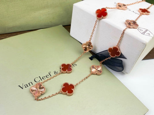 [Kincade Jewelrys]CLOVERS THE  10-MOTIFS CARNELIAN GOLD NECKLACE