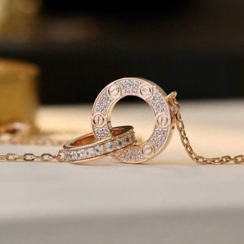 [Kincade Jewelrys]LOVE 7.6MM NECKLACE ROSE GOLD AND SILVER  FULL DIAMOND