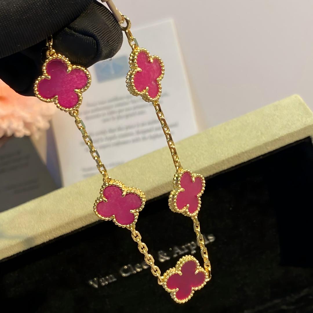 [Kincade]CLOVER 5 MOTIFS PINK ENAMEL BRACELET