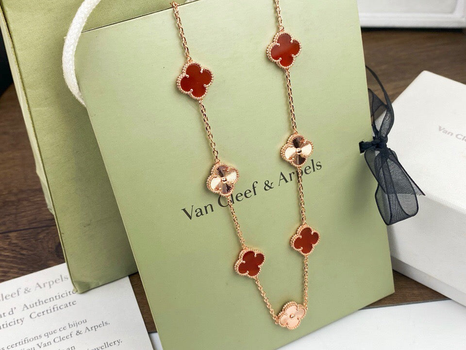 [Kincade Jewelrys]CLOVERS THE  10-MOTIFS CARNELIAN GOLD NECKLACE