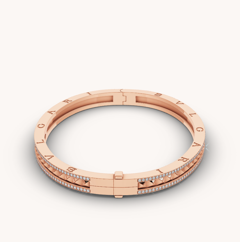 [Kincade Jewelrys]ZERO 1 SPIRAL AND PAVED DIAMOND PINK GOLD BRACELET