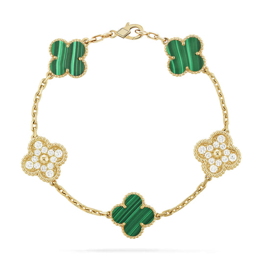 [kincade]CLOVER  5 MOTIF MALACHITE DIAMOND BRACELET