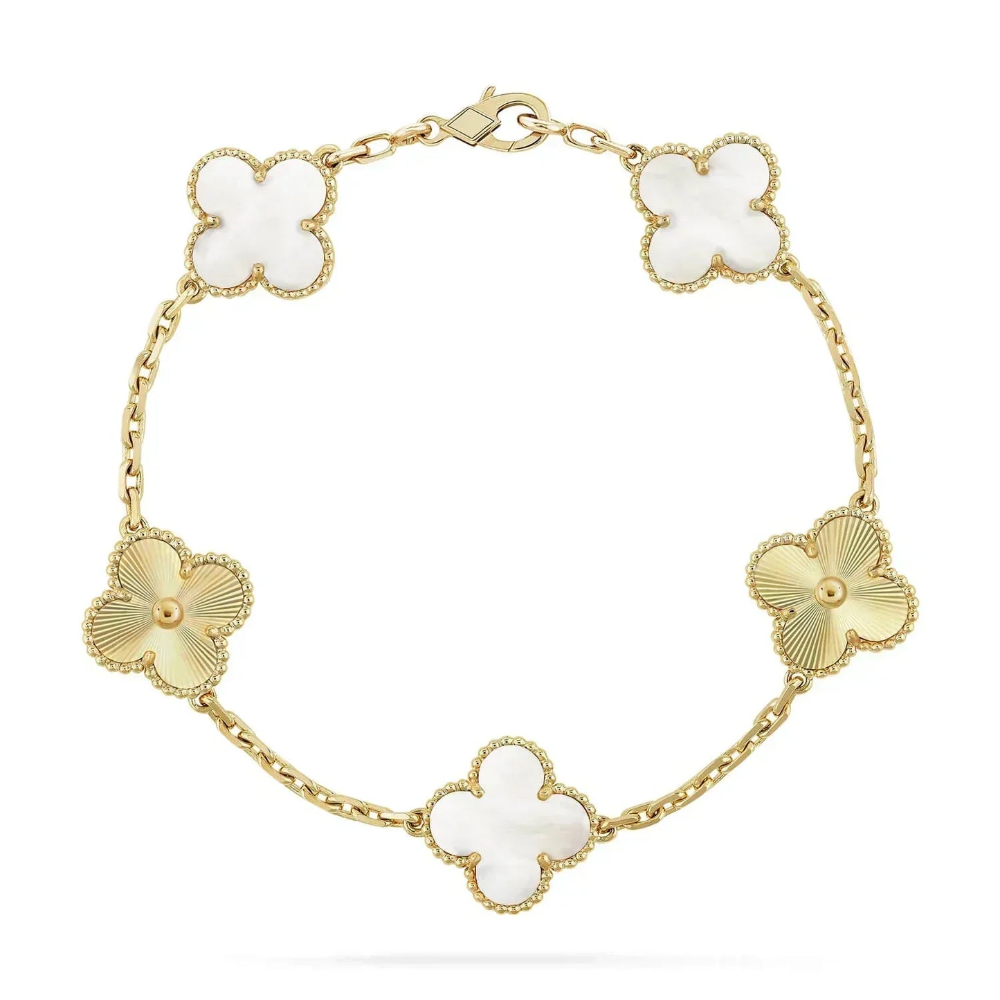 [Kincade Jewelrys]CLOVER BRACELET 5 MOTIF WHITE MOP PINK GOLD