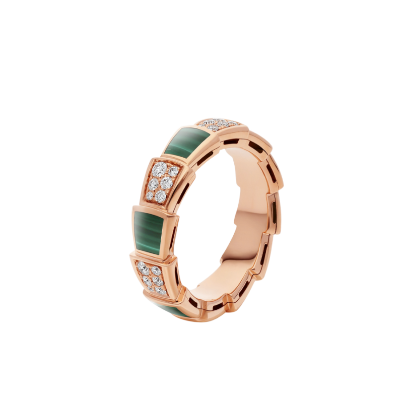 [Kincade Jewelrys]SERPENTI RING PINK GOLD MALACHITE DIAMOND PAVED 4MM