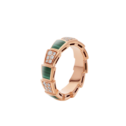 [Kincade Jewelrys]SERPENTI RING PINK GOLD MALACHITE DIAMOND PAVED 4MM