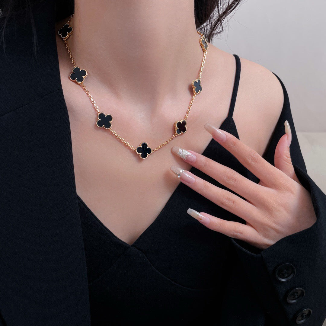 [Kincade Jewelrys]CLOVERS THE 10-MOTIFS ONYX NECKLACE