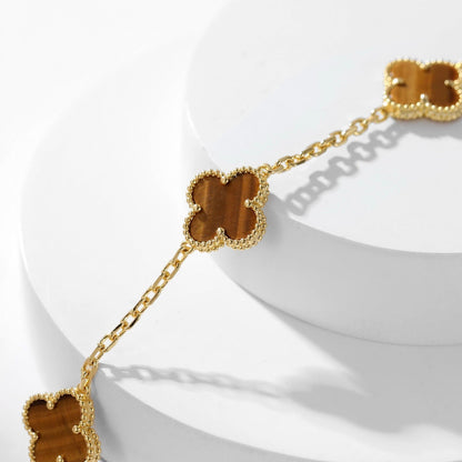 [Kincade Jewelrys]CLOVERS THE 10-MOTIFS TIGER EYE NECKLACE