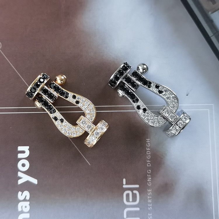 [Kincade Jewelrys]FORCE LARGE HORSESHOE BLACK WHITE DIAMOND BRACELET SILVER