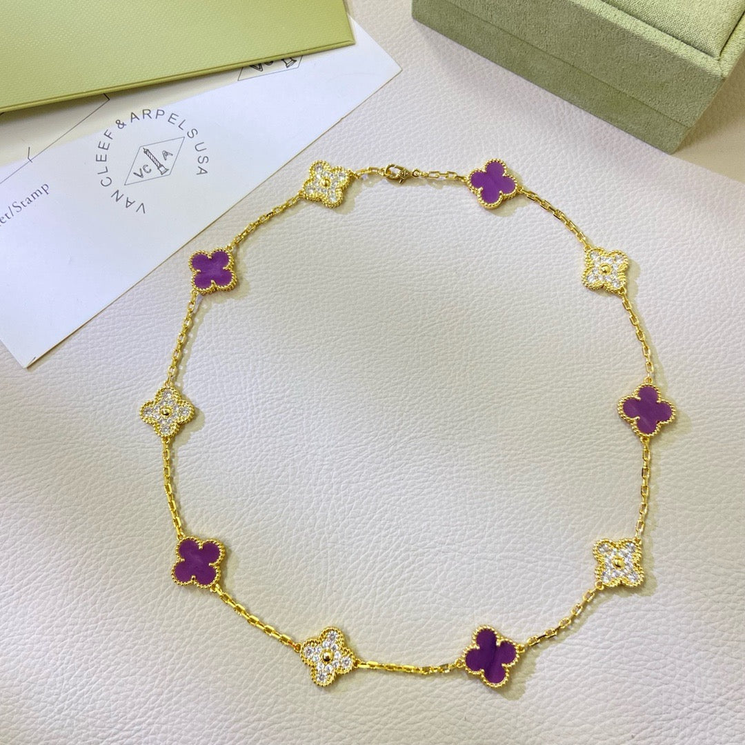 [Kincade Jewelrys]CLOVER 10 MOTIFS  PURPLE VIOLET DIAMOND NECKLACE
