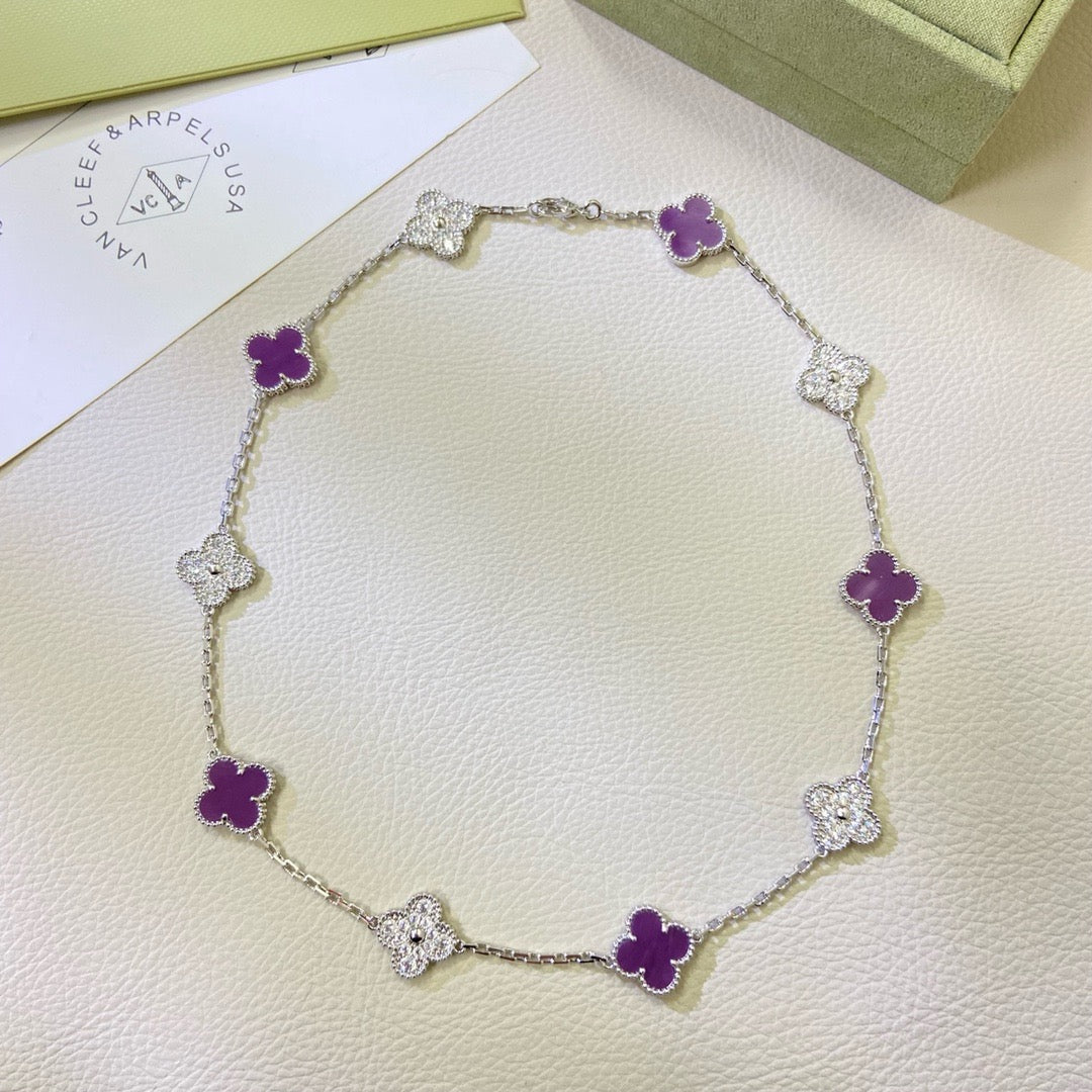 [Kincade Jewelrys]CLOVER 10 MOTIFS  PURPLE VIOLET DIAMOND NECKLACE